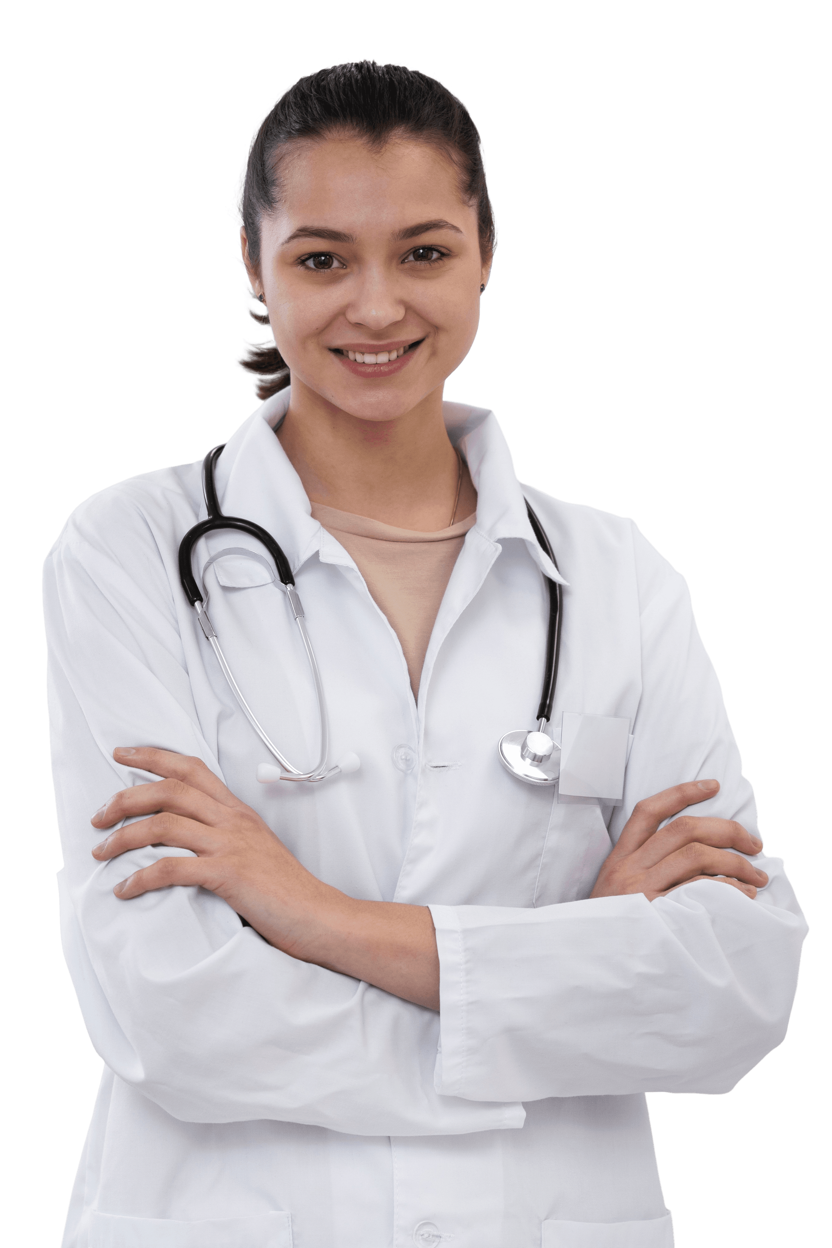 Profesional de la salud con bata y estetoscopio